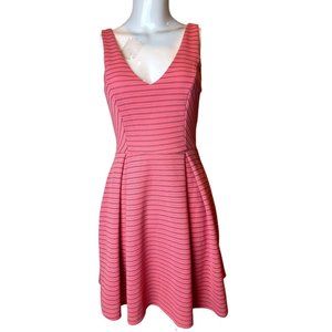 Soprano Womens Striped Fit & Flare Skarter Dress Backless Back Zip Pink SZ Small
